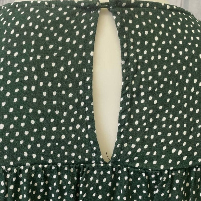 H&amp;M Womens Size 12 100% Viscose Long Sleeve Forest Green Polka Dot Blouse Top
