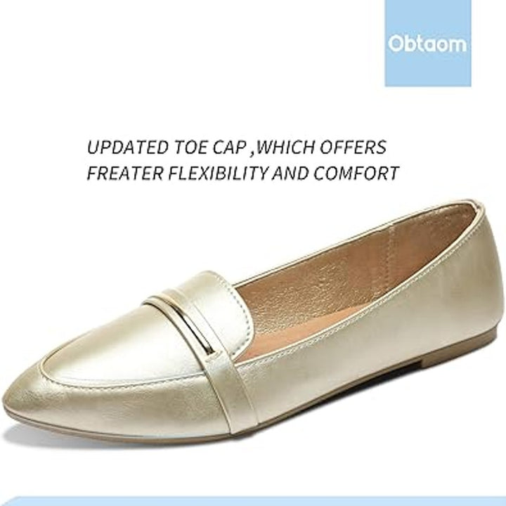 Obtaom Womens Size 10 Gold Pointy Toe Slide On Loafer Comfort Ballet Flat Shoes