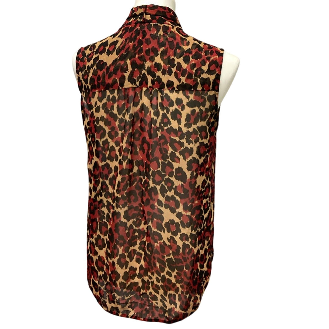 Anne Klein Small Polyester Sleeveless Sheer Red Black Leopard Spot Tank Blouse