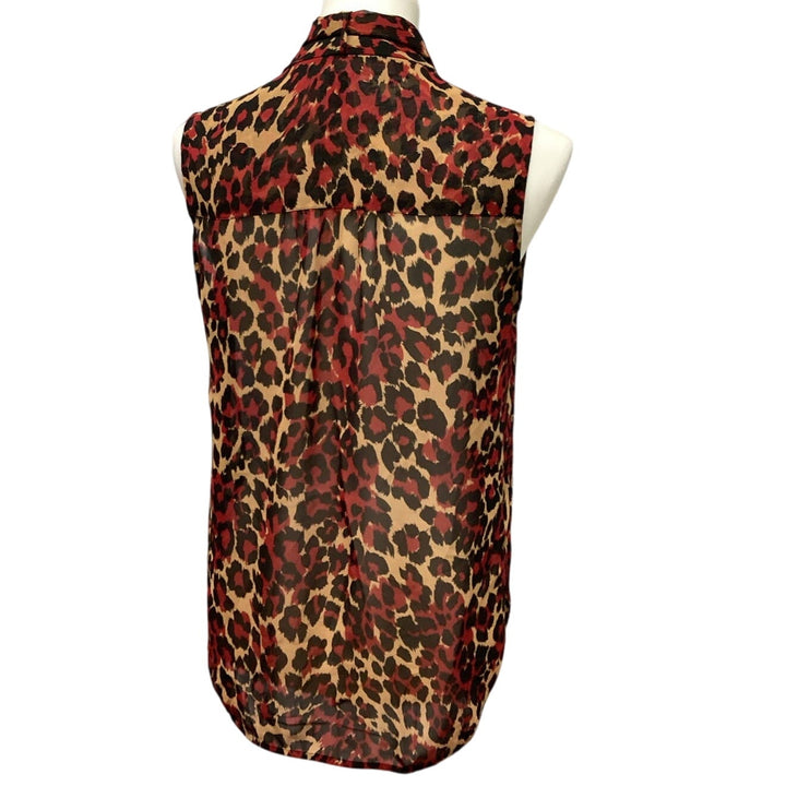 Anne Klein Small Polyester Sleeveless Sheer Red Black Leopard Spot Tank Blouse