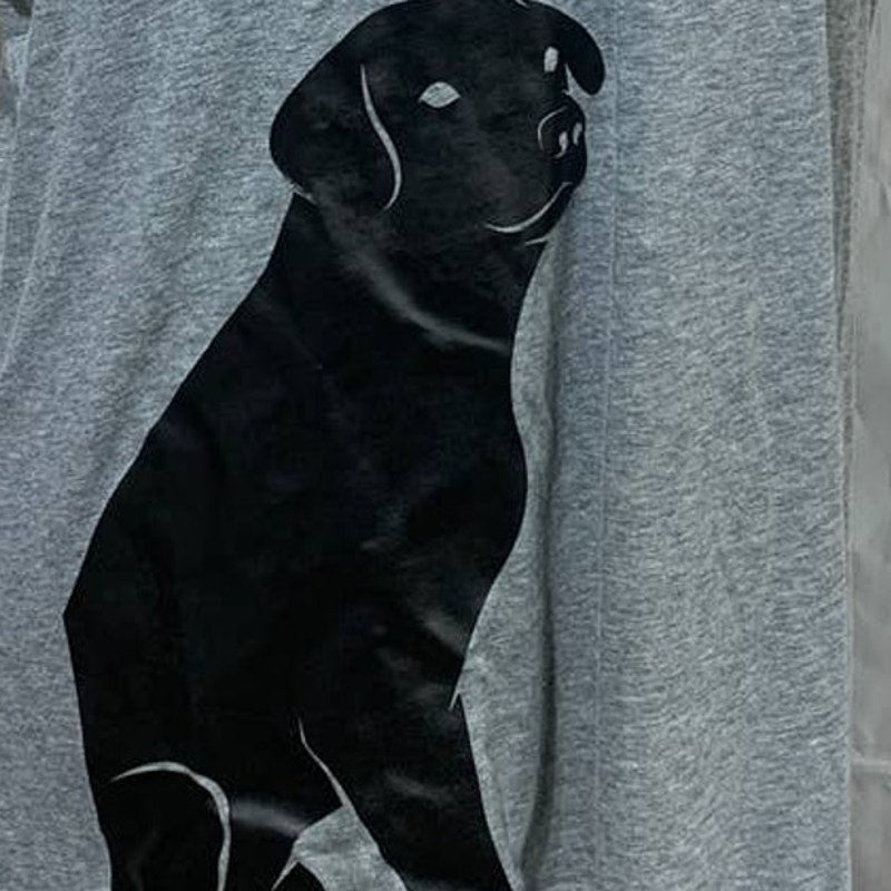 Hand Printed Upcycled Womens 2X Plus Black Lab Dog Puppy Short Sleeve V-Neck Tee