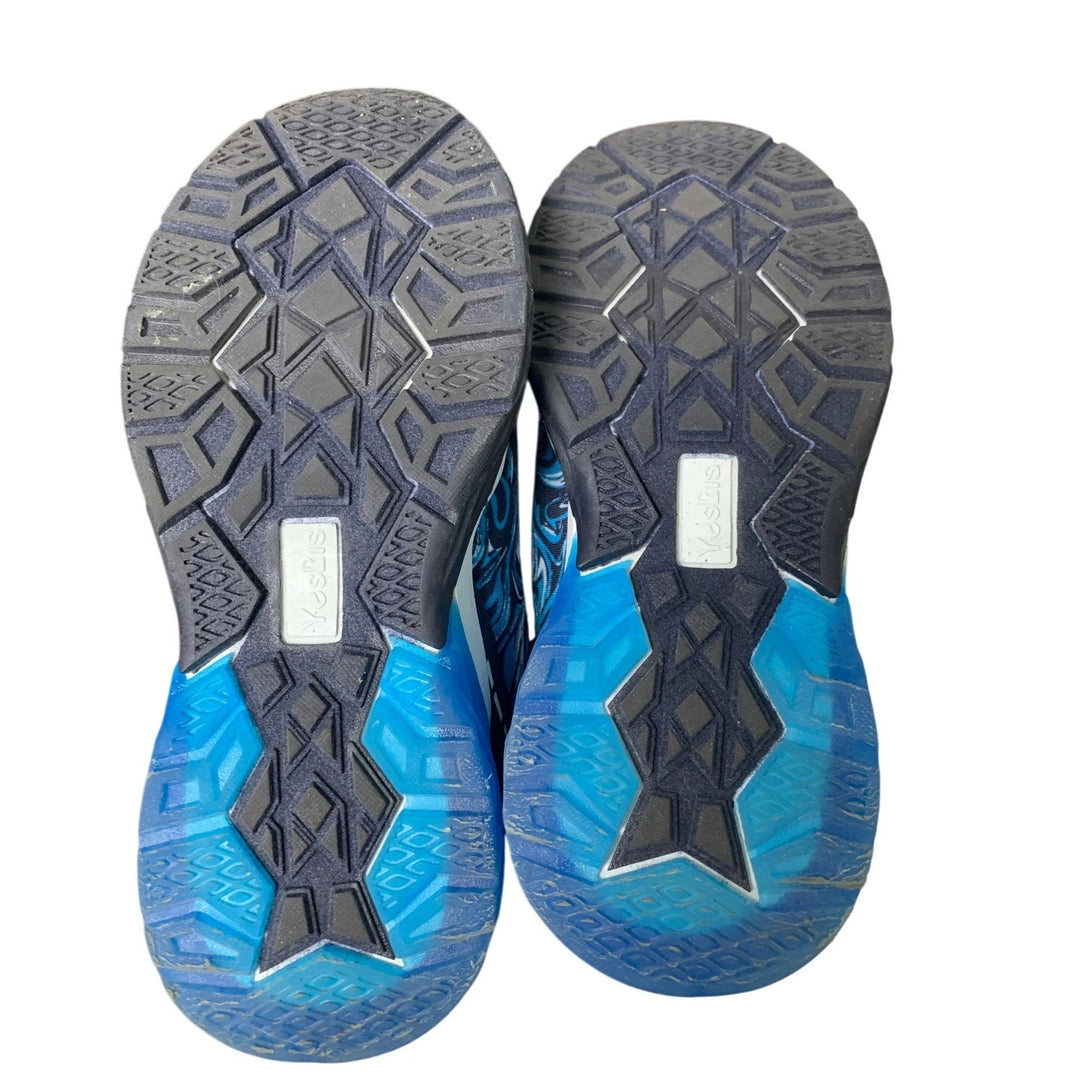 Yeskis Boys Size 3 Blue Swirl Light Up Hook Loop Elastic Lace Slide On Shoes