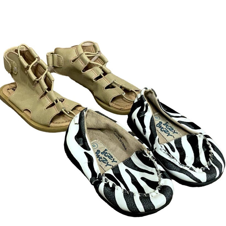 2 Pairs Just Buds Itzy Bitzy Girls Size 6 7 Zebra Shoes Faux Leather Sandals