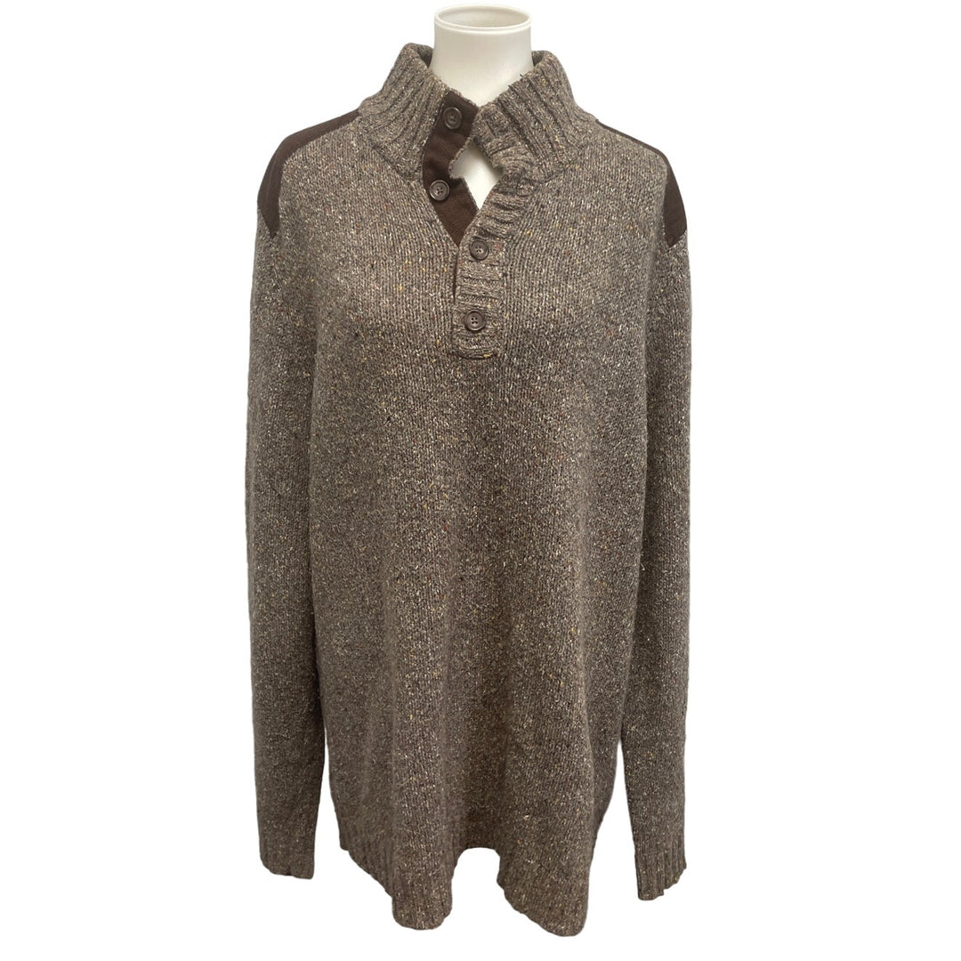 Eddie Bauer Mens XLT Long Sleeve Speckled Henley Knit Pullover Sweater
