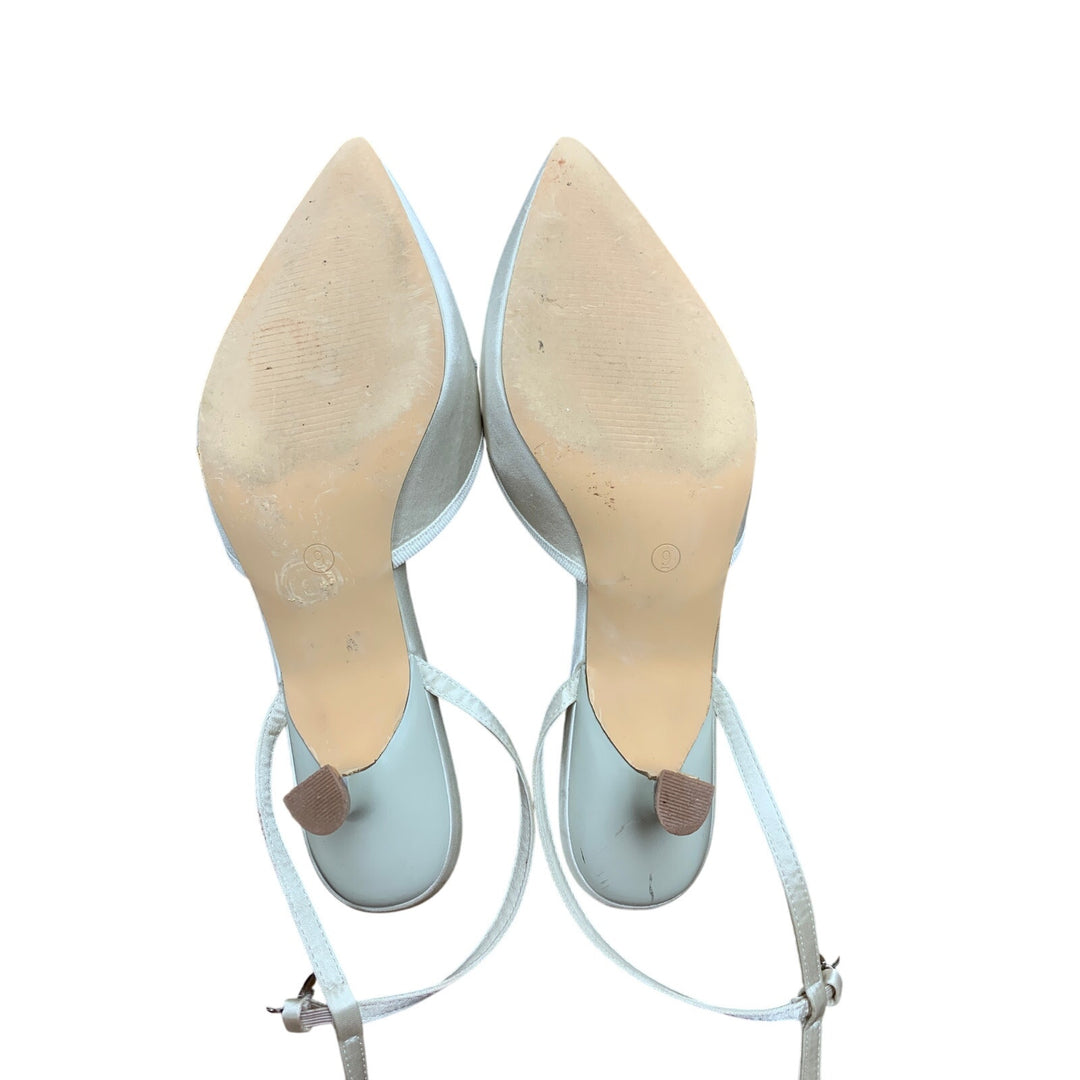 Coutgo Womens 9.5 Satin 2" Kitten Heel Ankle Strap Closed Pointed Toe Bow Shoes