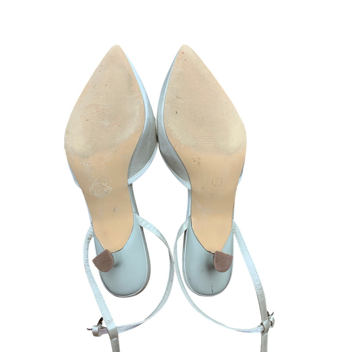 Coutgo Womens 9.5 Satin 2" Kitten Heel Ankle Strap Closed Pointed Toe Bow Shoes