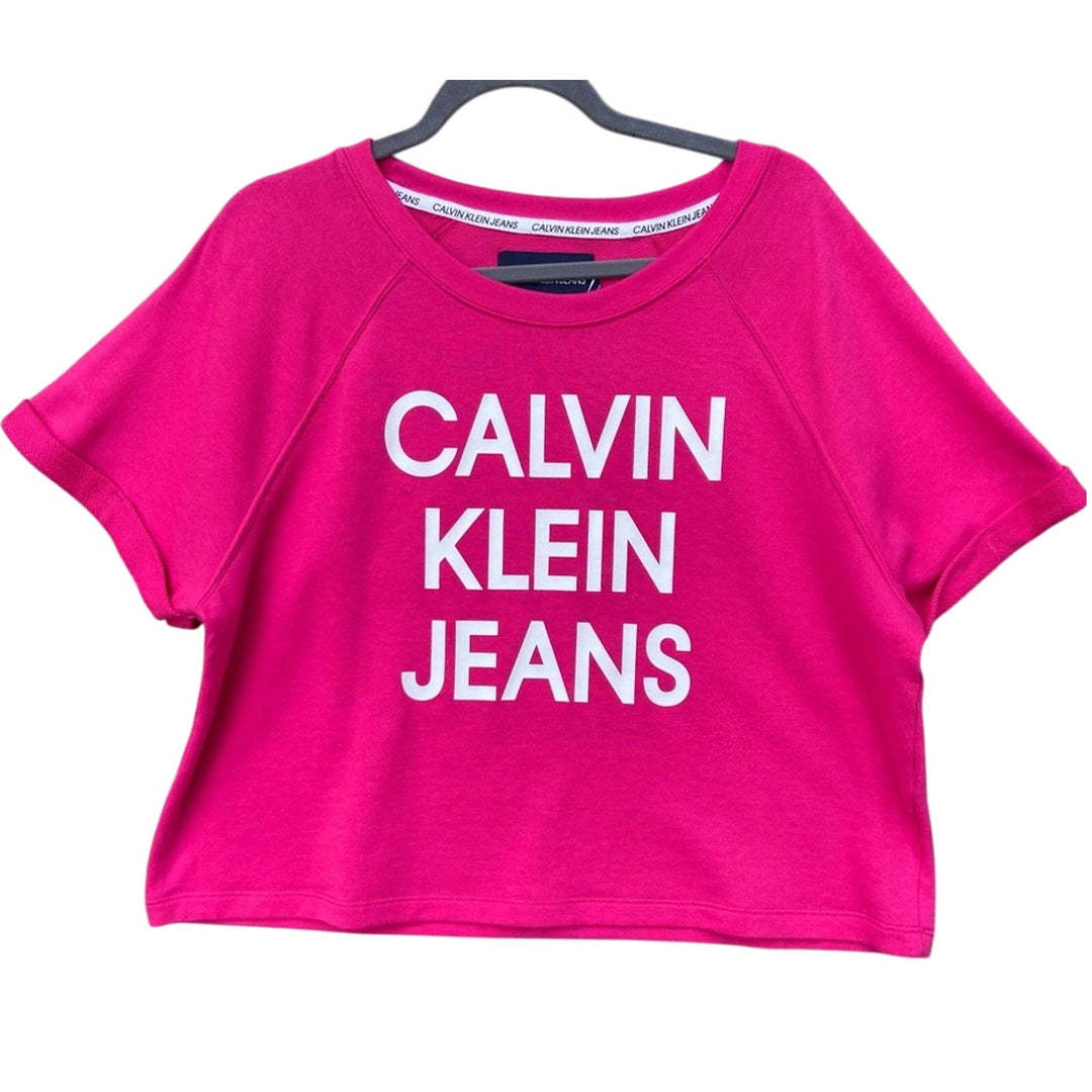 NWT New Calvin Klein Womens XL PolyCotton Short Sleeve Graphic Sweatshirt Tee