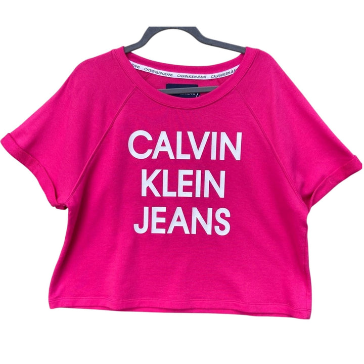NWT New Calvin Klein Womens XL PolyCotton Short Sleeve Graphic Sweatshirt Tee