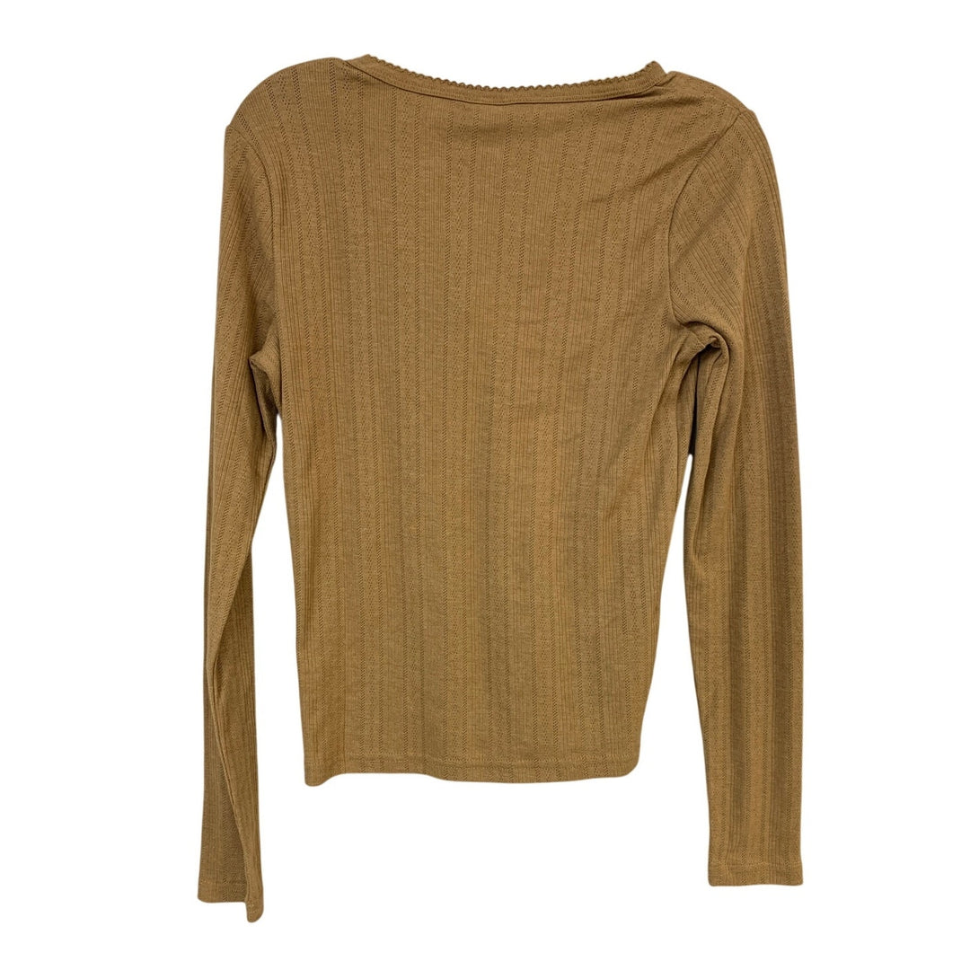 New Eddie Bauer Womens Camel Brown Perfect Pointelle Long Sleeve PolyCotton Top