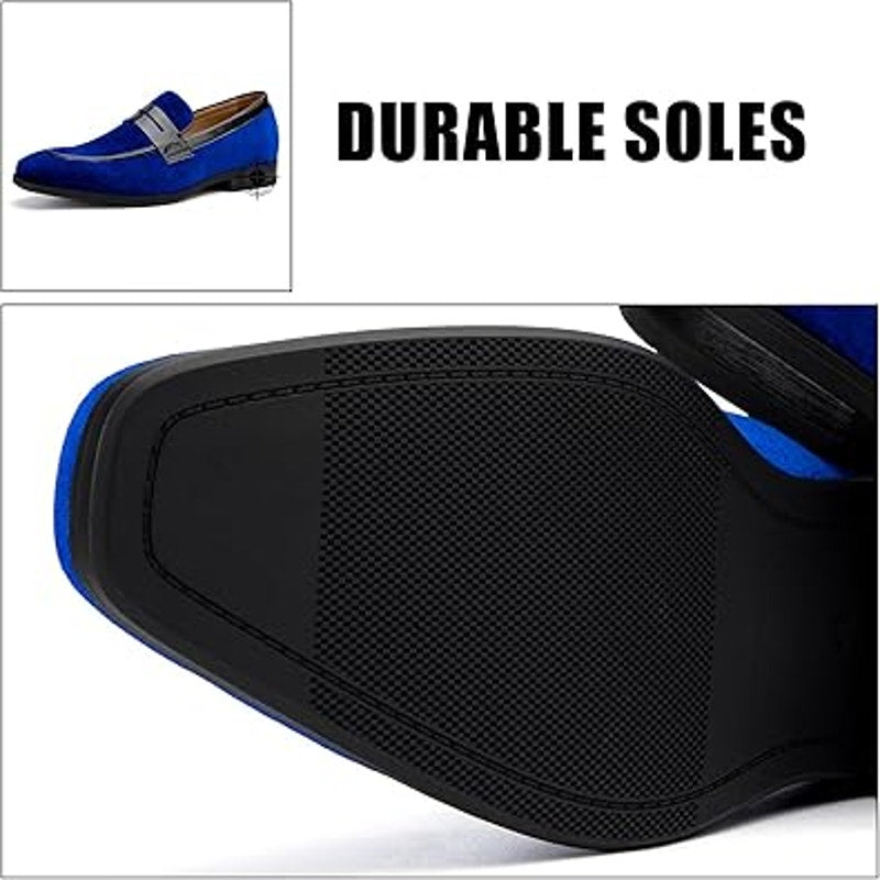 New Jitai Mens Size 10 Blue Velvet Slide On Low Heel Penny Loafer Formal Shoes