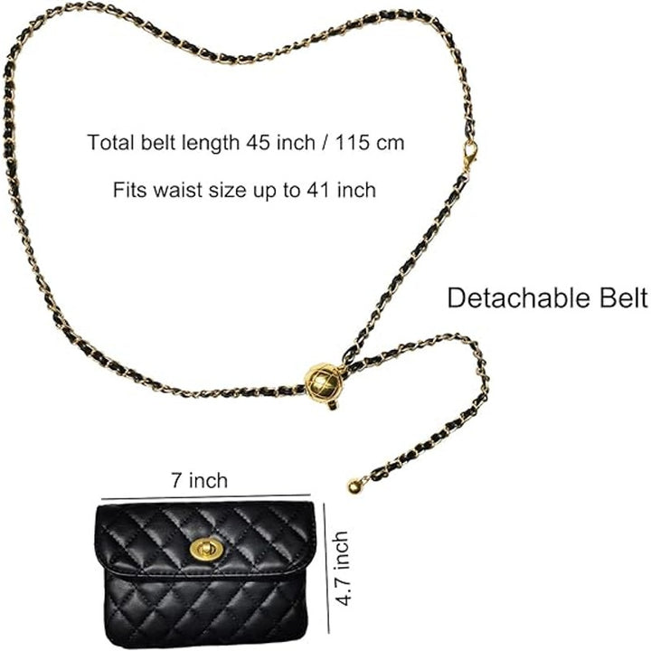 Larswon Womens Small Black Crossbody Hand Bag Clutch w Detachable Chain