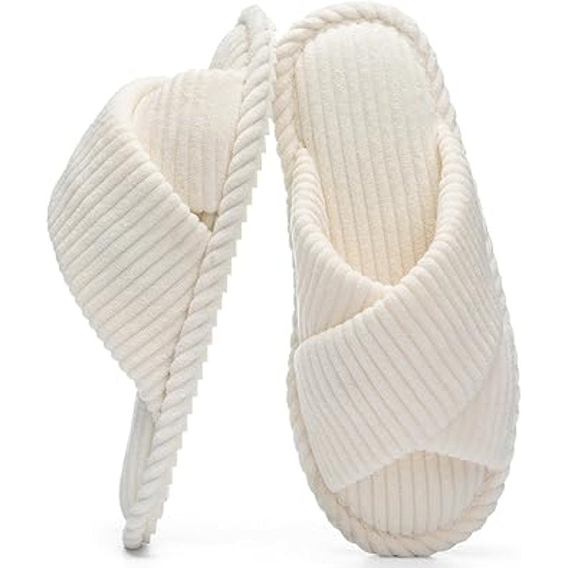 Goewy Womens Size 8 Cream Slide On Memory Foam Corduroy Soft Slipper Shoes