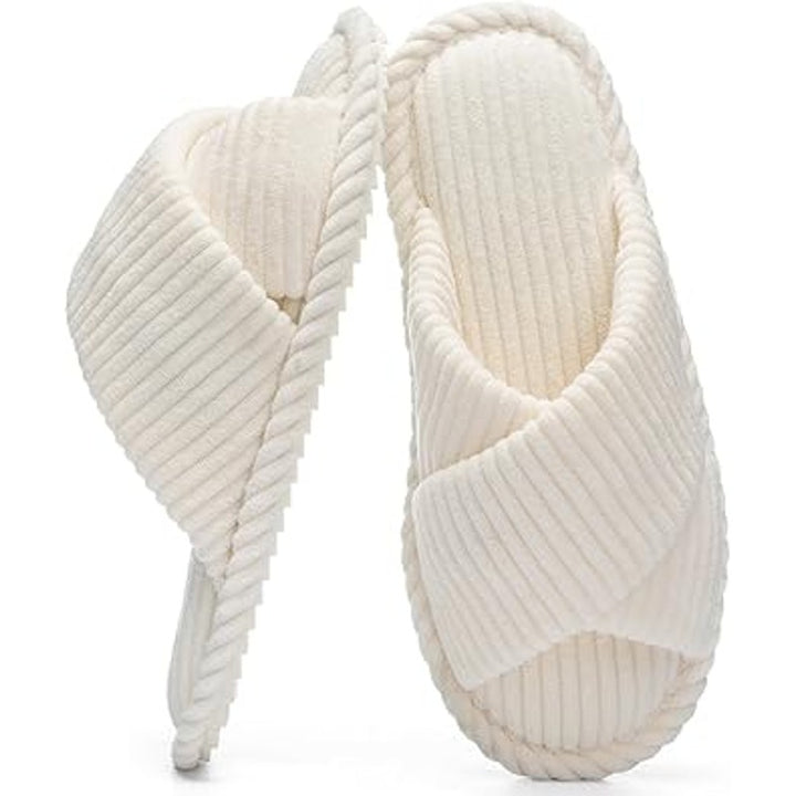 Goewy Womens Size 8 Cream Slide On Memory Foam Corduroy Soft Slipper Shoes