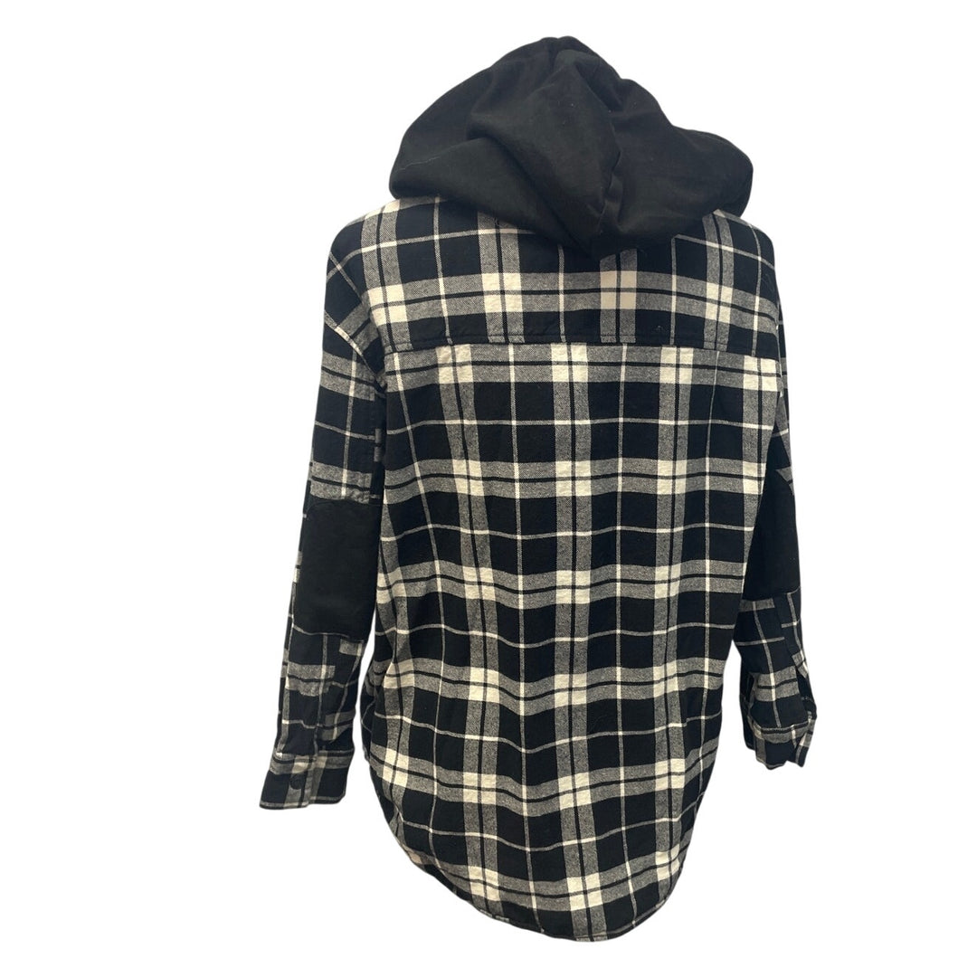 Forever 21 Womens Small Button Up Lined Hooded Plaid Shirt Hoodie Jacket