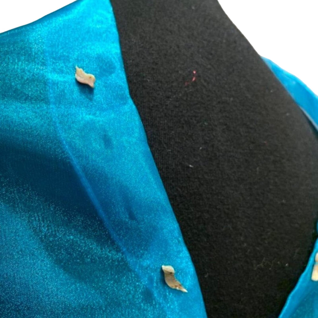 Handmade Upcycled Shiny Beaded Aqua Blue Lightweight Formal Sheer Poncho