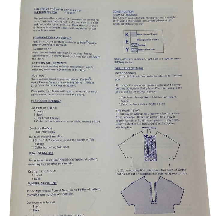 1974 Stretch &amp; Sew 250 Tab-Front Cap-Sleeve Top Sewing Pattern, Complete &amp; Uncut