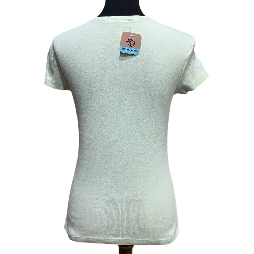 Hand Printed Upcycled Womens Medium Dragonfly Short Sleeve Pale Green Cotton Tee