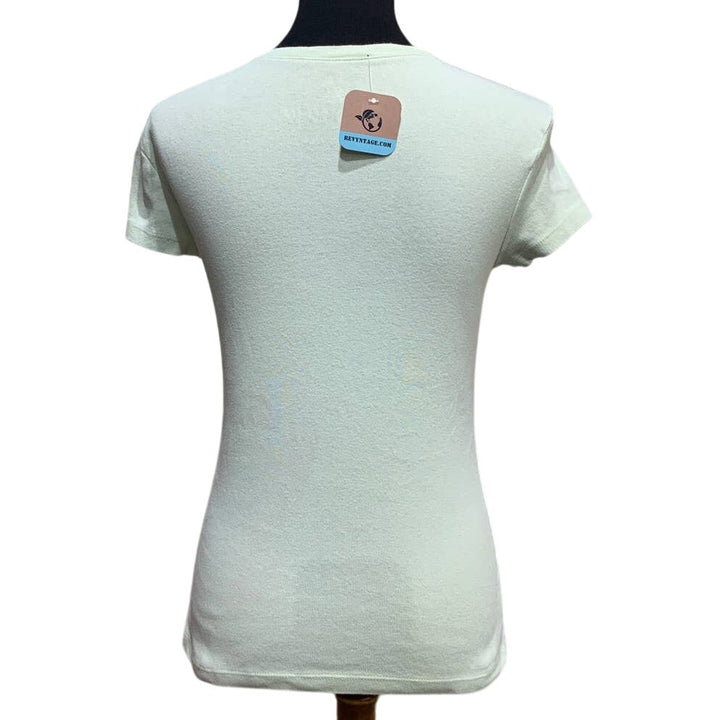 Hand Printed Upcycled Womens Medium Dragonfly Short Sleeve Pale Green Cotton Tee