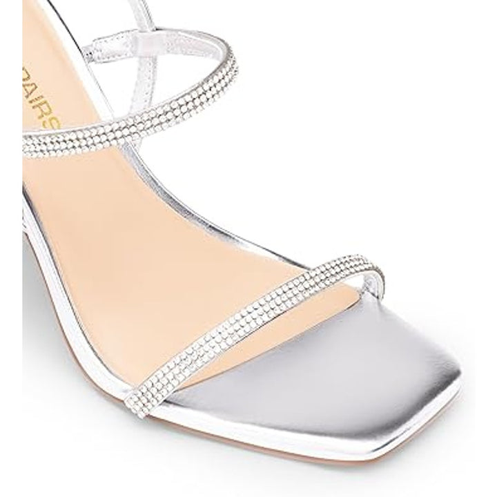 Dream Pairs Womens Size 9.5 Silver Rhinestone Open Toe Ankle Strap 4.25" Heels