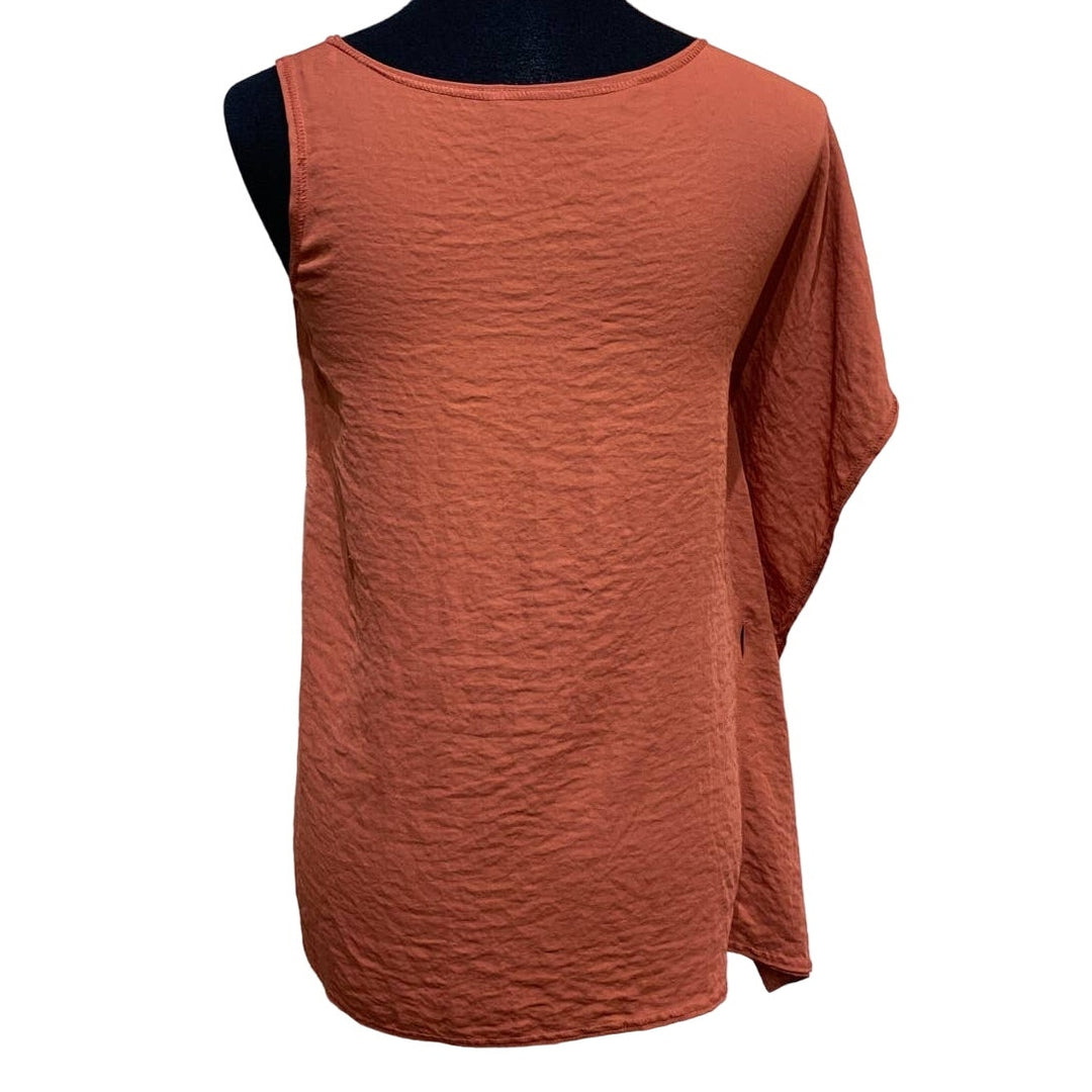 New Rachel Rachel Roy XS Asymmetrical Shoulder Ruffle Terra Cotta Orange Top