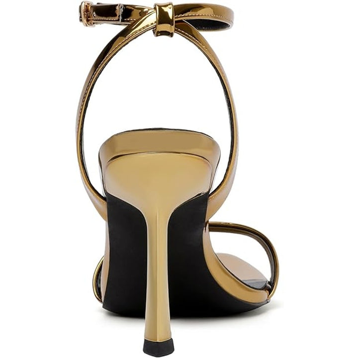 Mostrin Womens Size 7 Shiny Gold 4" Heel Open Toe Ankle Strap Sandal Shoes