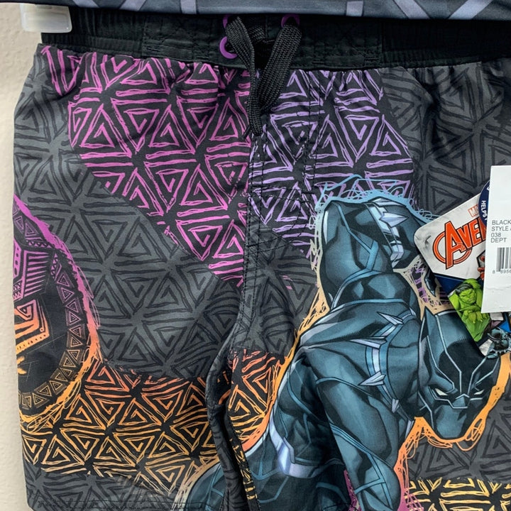 New Marvel Avengers Black Panther Boys XS 2PC Swim Trunk Swimming Shirt Set