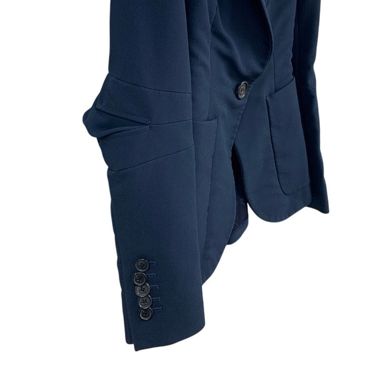 Marina Moscone Womens Size 0 Navy Blue Patch Pocket Single Button Blazer Jacket
