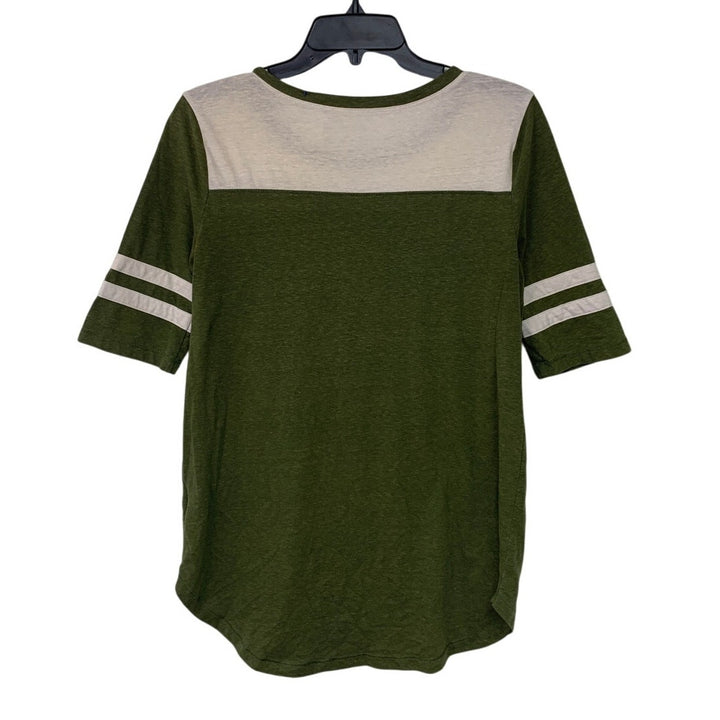 Upcycled Hand Printed Womens Medium Beach Please Crew Neck White Stripe Tee