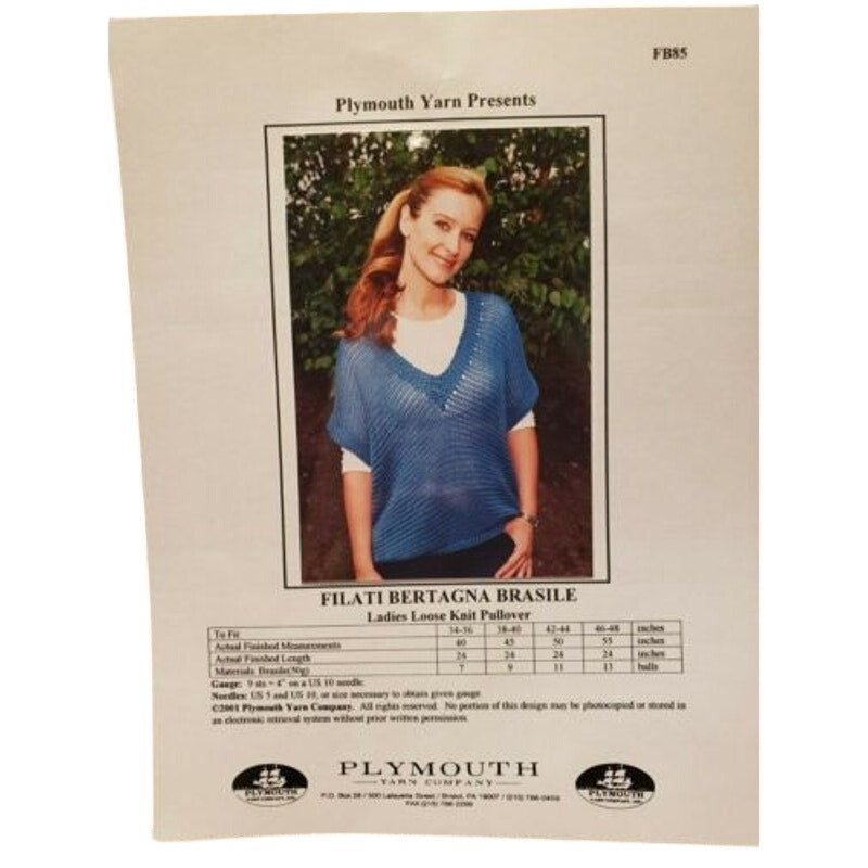 New Plymouth FB85 Filati Bertagna Brasile Ladies Loose Knit Pullover Pattern