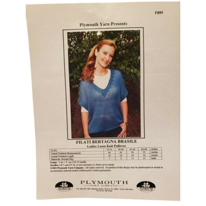 New Plymouth FB85 Filati Bertagna Brasile Ladies Loose Knit Pullover Pattern