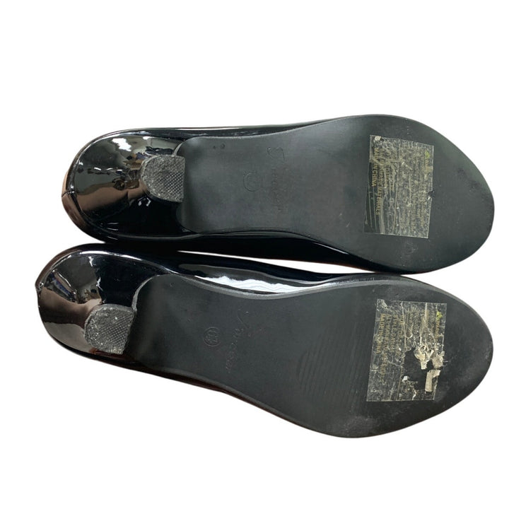 Forever Womens Size 6.5 Shiny Black Round Closed Toe 2" Heel Slide On Shoes