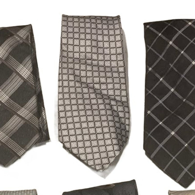 Lot of 6 Gray White Silver Plaid Waves Geometric Vintage &amp; Newer Mens Neck Ties
