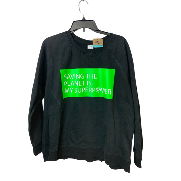 Upcycled Hand Printed Womens XXL Saving the Planet is My Superpower Sweatshirt