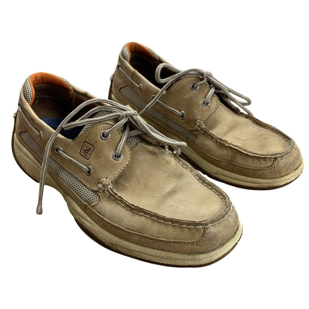Sperry Top Sider Mens Size 9.5 Tan Genuine Leather Slide On Loafer Boat Shoes