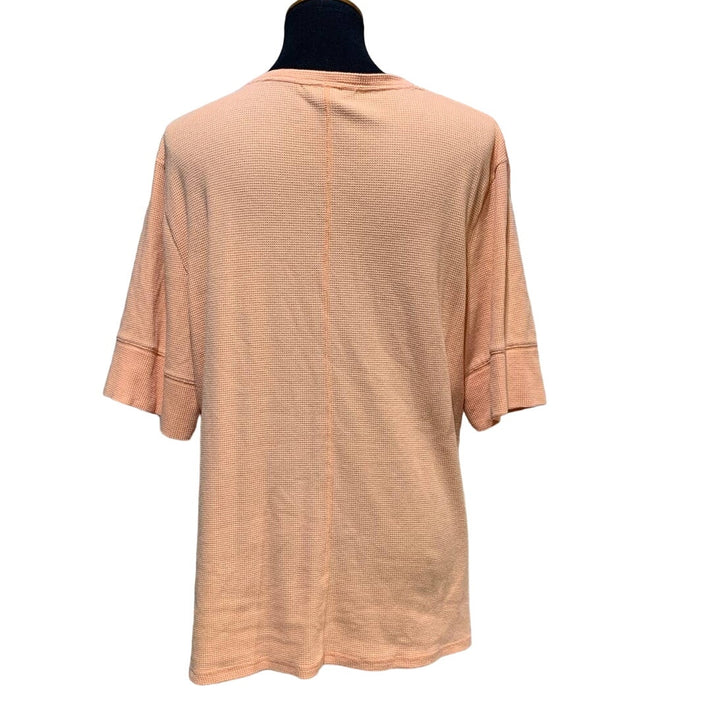 Nicole Miller XXL Short Sleeve VNeck Waffled Texture Cotton Blend Henley Top