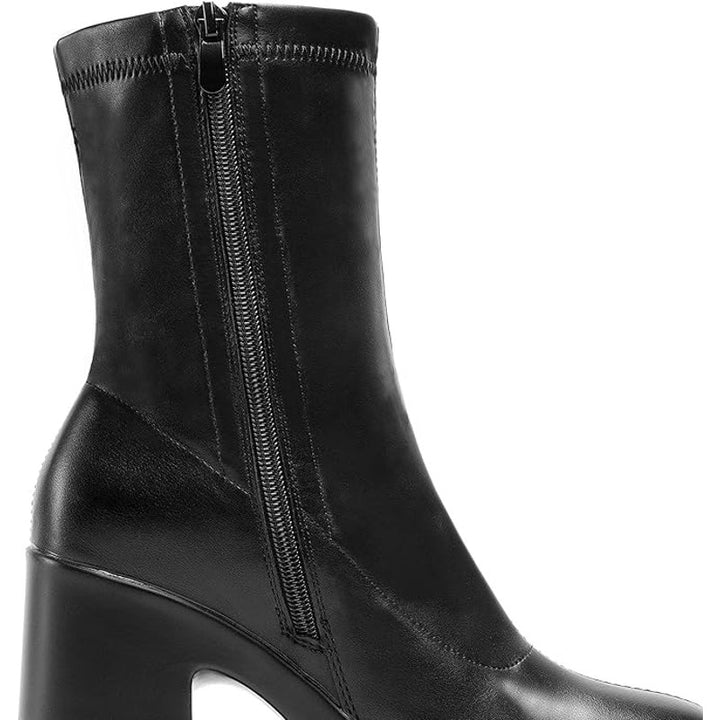 Dream Pairs Womens Size 8 Black Faux Leather Chunky Platform Gogo Ankle Boots