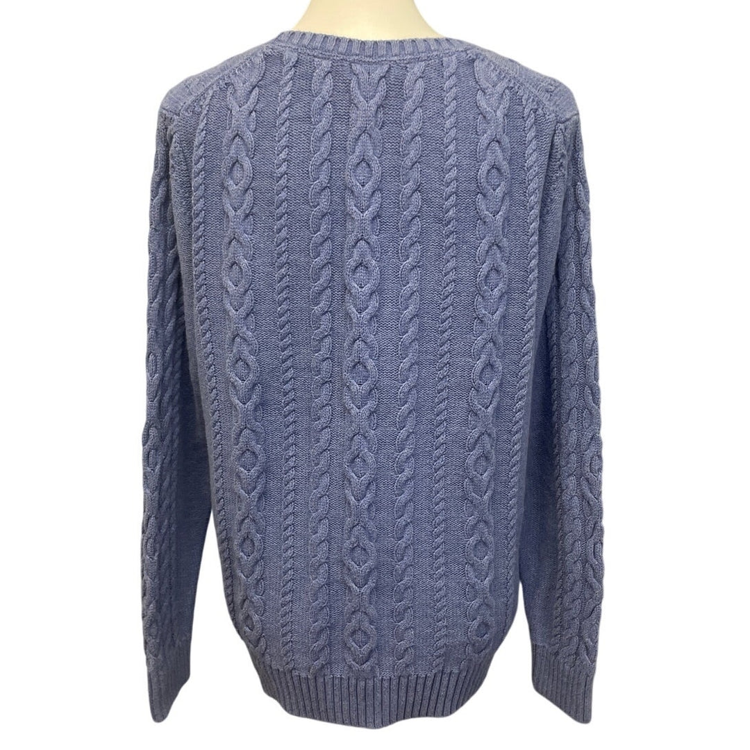 LL Bean Womens XL Blue 100% Cotton Long Sleeve Crew Neck Knit Pullover Sweater