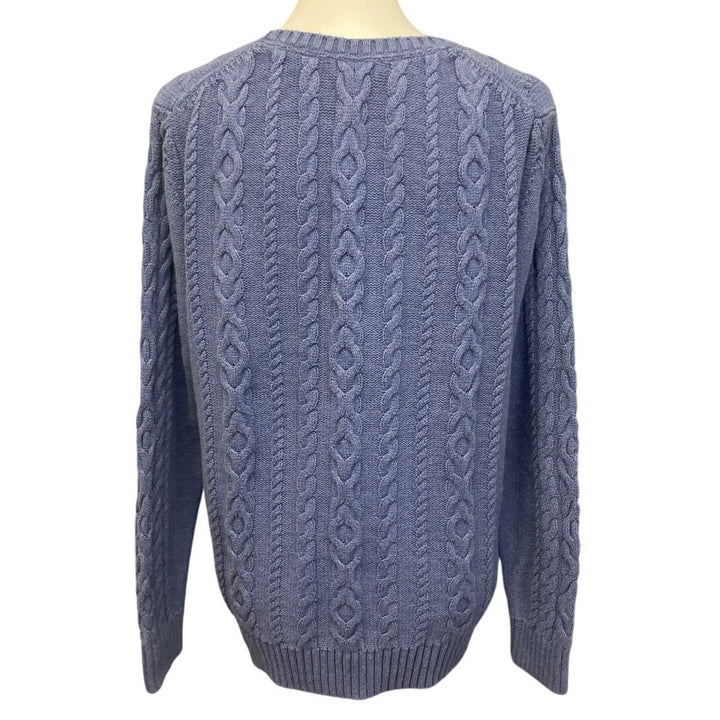 LL Bean Womens XL Blue 100% Cotton Long Sleeve Crew Neck Knit Pullover Sweater