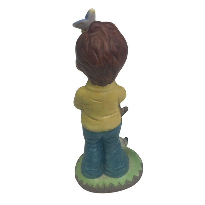 Vintage FBIA Boy Cat Butterfly Slingshot Collectible Ceramic Figurine