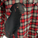 New Hand Printed Womens Large Black Lab Dog Long Sleeve Plaid Flannel Hoodie