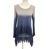 Vintage Havana Womens Medium Rayon Spandex Ombre Dyed Long Sleeve Lace Hem Shirt