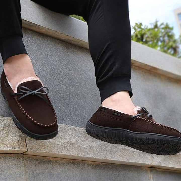 Mixin Mens 9.5 Brown Slippers Round Toe Lined Memory Foam Slip On House Shoes