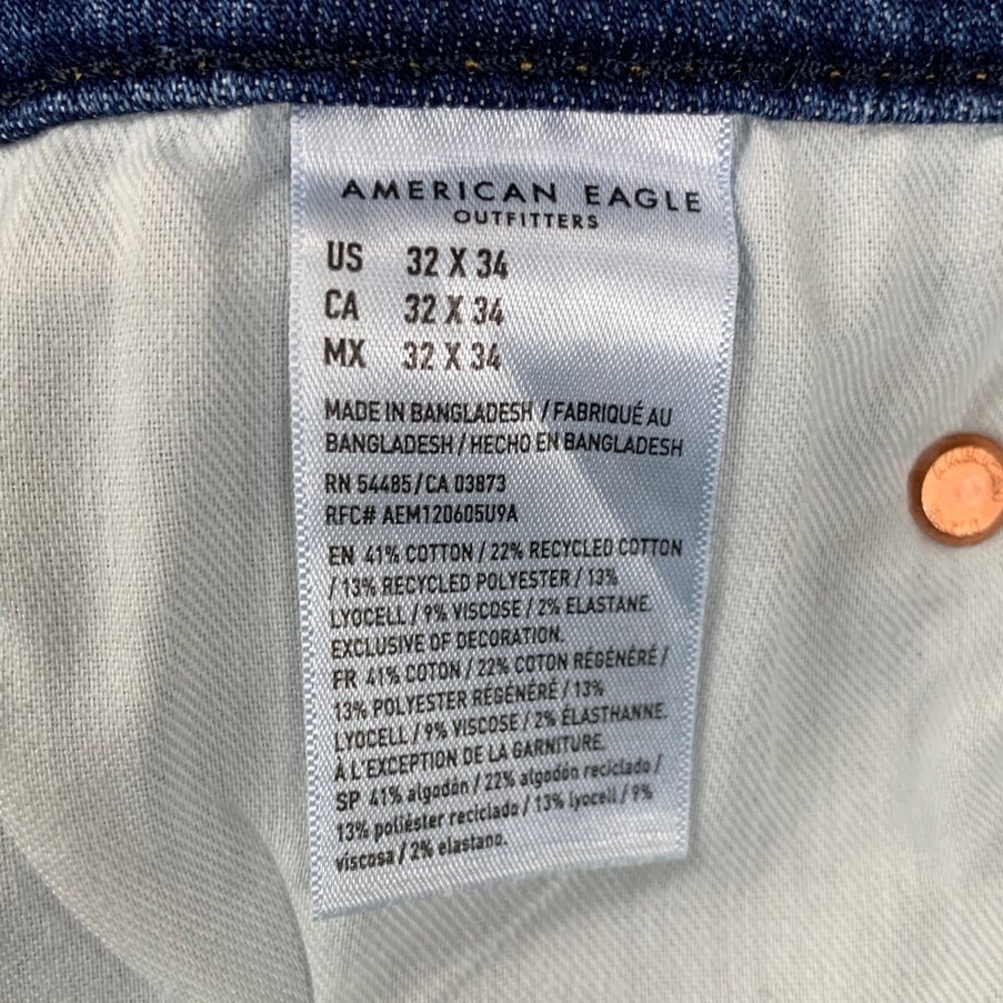 New American Eagle Mens Size 32 X 34 Airflex Athletic Fit Denim Blue Jeans