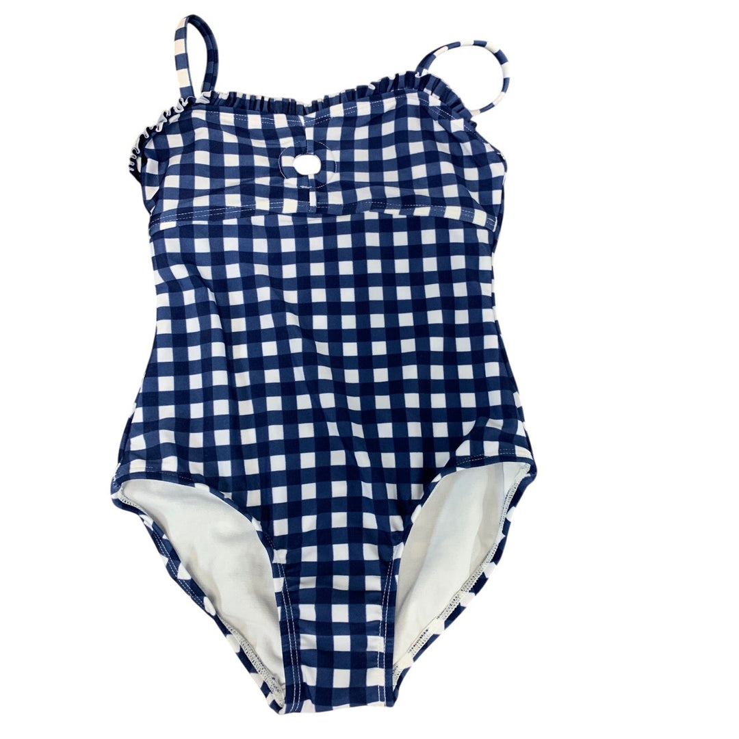 New Art Class Girls Size XS (4/5) Front Keyhole Blue Gingham Check 1PC Swimsuit