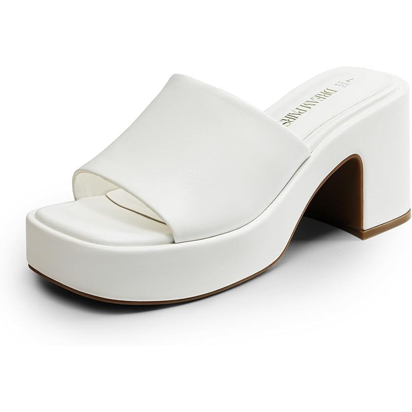 New Dream Pairs Womens Size 8 White High Chunky Platform Slip on Open Toe Heels
