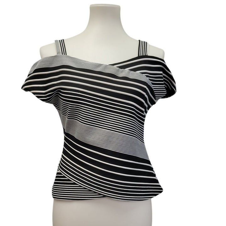 7th Avenue New York &amp; Co Womens Small Cold Shoulder Striped V Neck Top