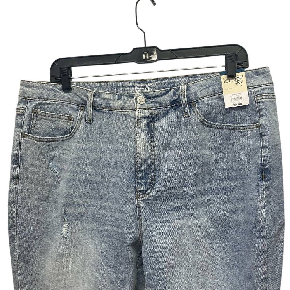New Terra &amp; Sky Plus Size 20W Stone Washed High Rise Stretch Denim Blue Jeans