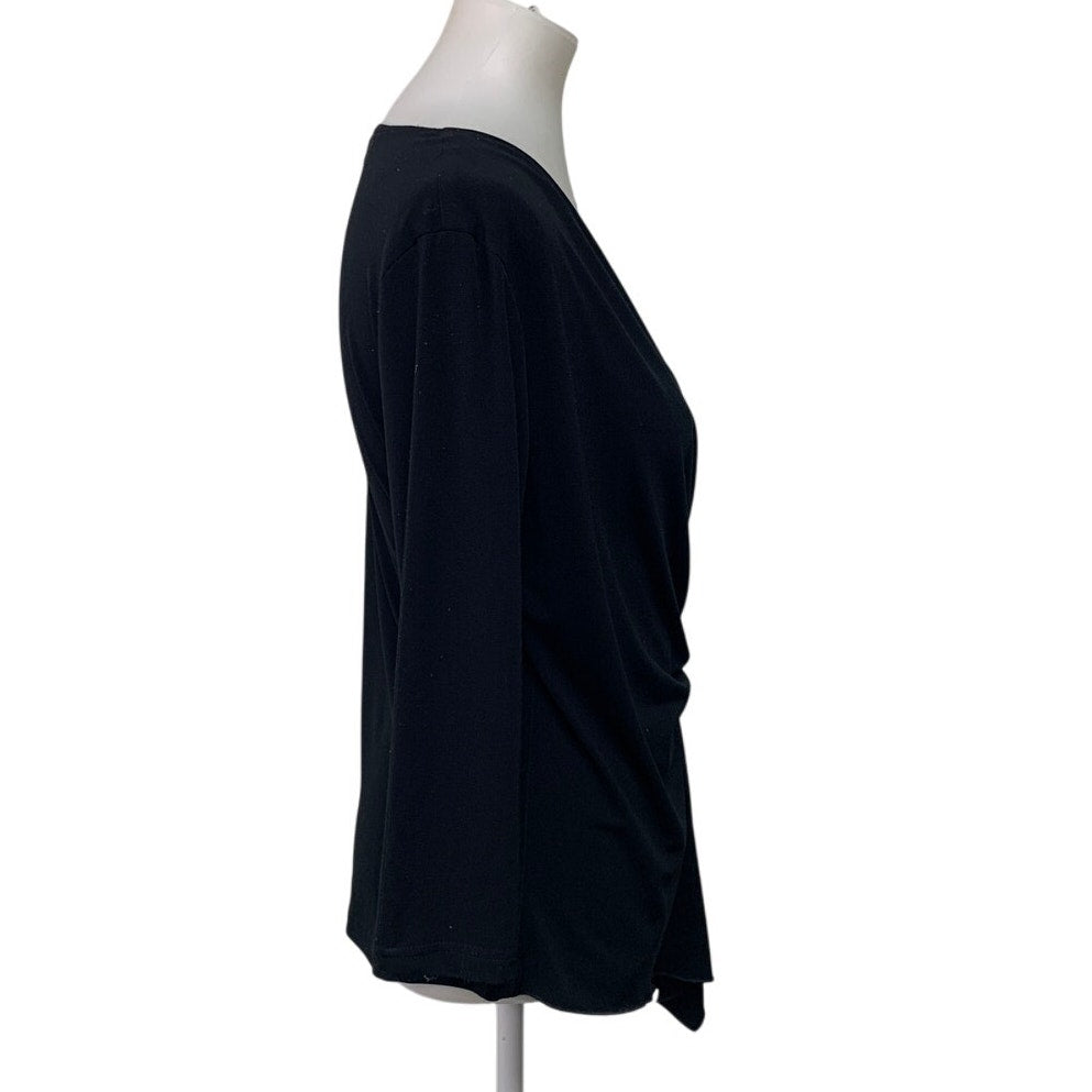Metaphor Womens Large Deep V-Neck Asymmetrical Faux Wrap Fancy Evening Blouse