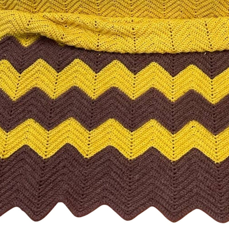 Handmade Vintage Crocheted Purple Zig Zag Stripe Blanket Acrylic Afghan Throw