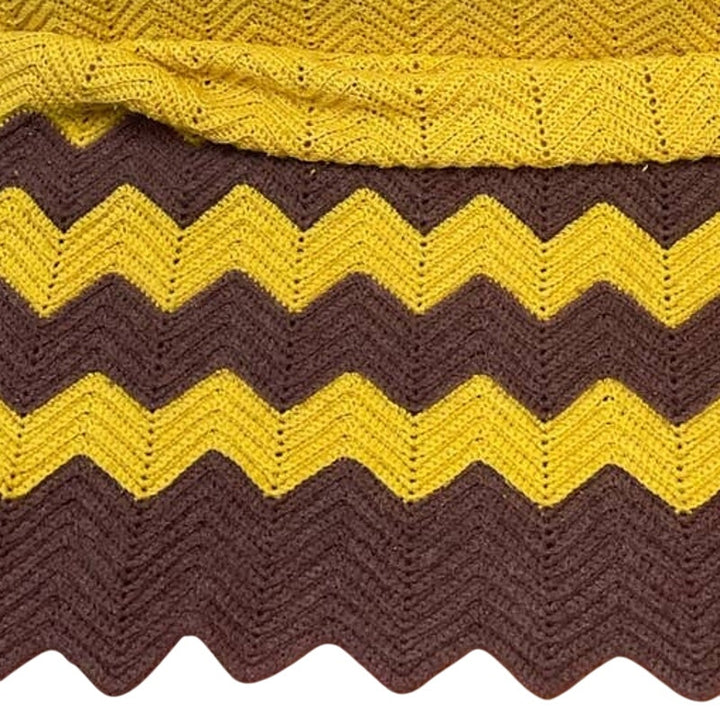 Handmade Vintage Crocheted Purple Zig Zag Stripe Blanket Acrylic Afghan Throw